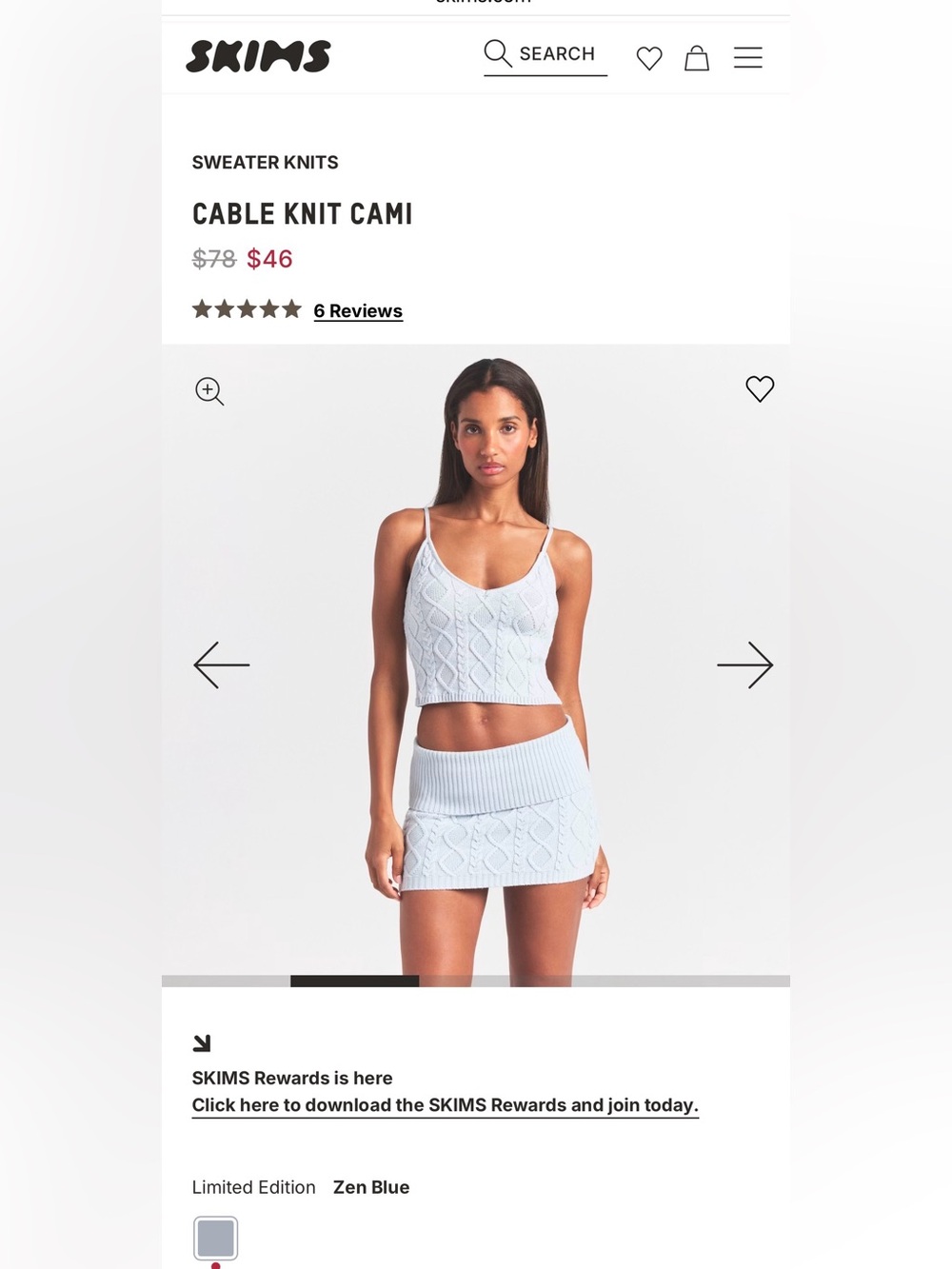 SKIMS Cable Knit Cami Tank Top in Light Blue